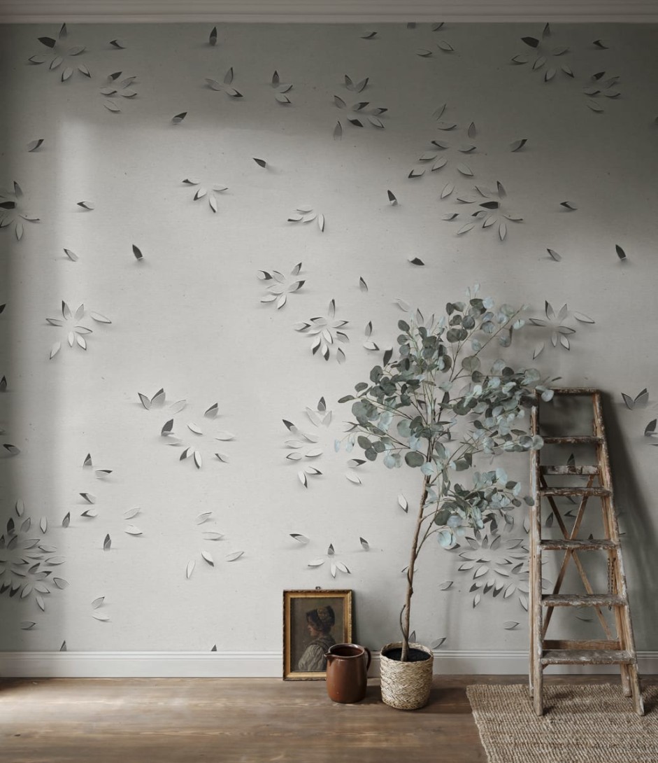 Rebel Walls R18739 Natural Aesthetic Papercut Sand - mural w trójwymiarowe płatki kwiatów