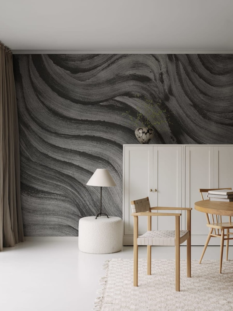 Rebel Walls R18738 Natural Aesthetic Smoky Swirl Graphite - mural w fale