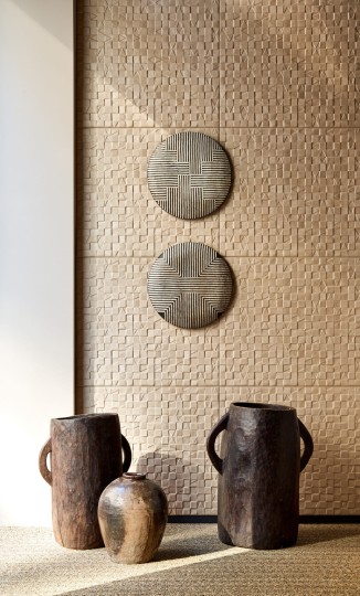 Arte 97033 Babylon Adobe Limestone - tapeta geometryczna 3D w małe kwadraty