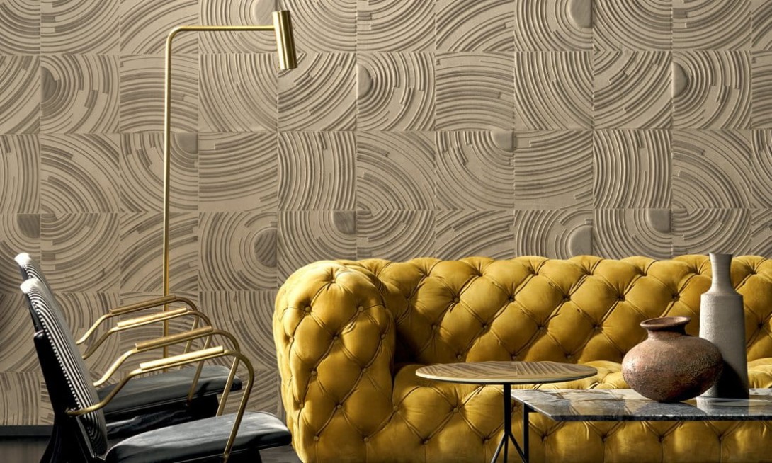 Arte 87001 Velveteen Twirl - tapeta geometryczna z efektem aksamitnych płytek