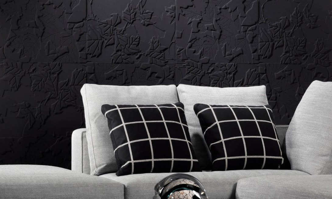Arte 43501 Eclipse Black&White Edition Feuillage - tapeta 3D o wzorze płytek z motywem liści
