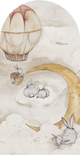 Wall Art Moonie Beige - mural łuk dla dzieci w króliczki i obłoki