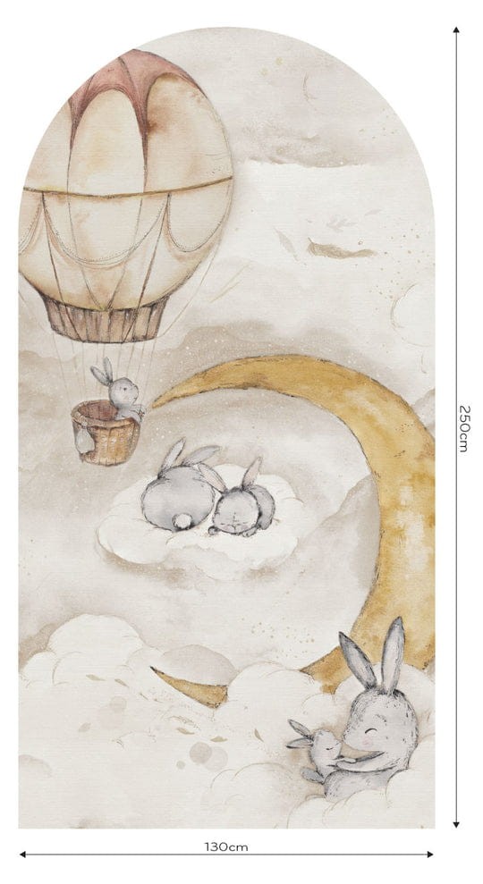 Wall Art Moonie Beige - mural łuk dla dzieci w króliczki i obłoki
