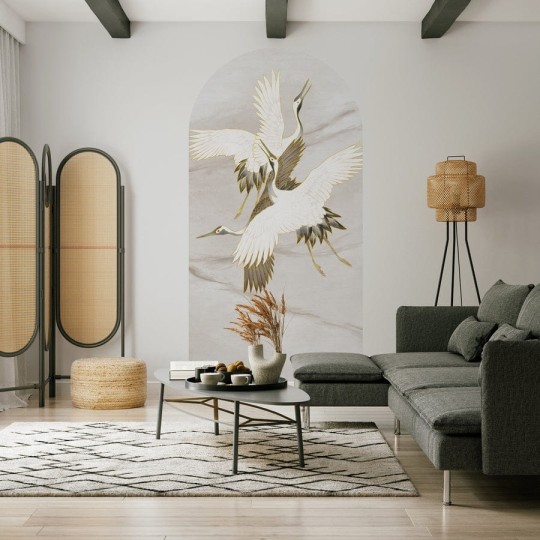 Wall Art Ivory Tsuru - mural łuk w lecące żurawie