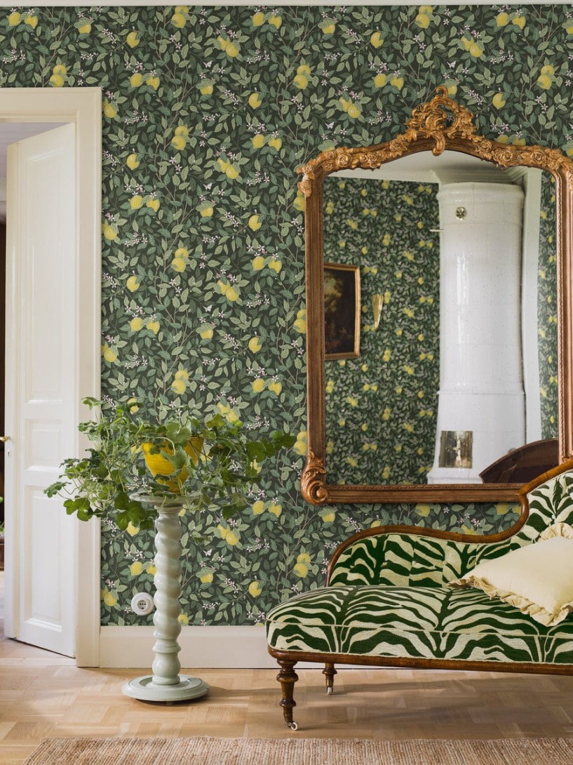 Boras Tapeter 5701 Orangeri Citrontrad Green - tapeta drzewo cytrynowe