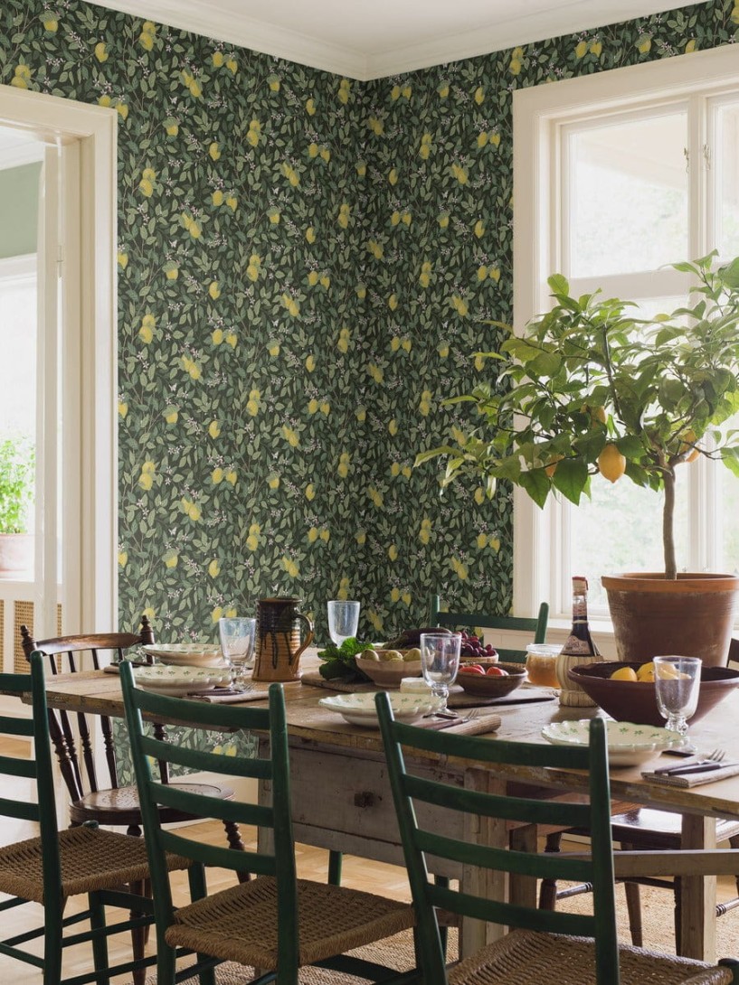Boras Tapeter 5701 Orangeri Citrontrad Green - tapeta drzewo cytrynowe