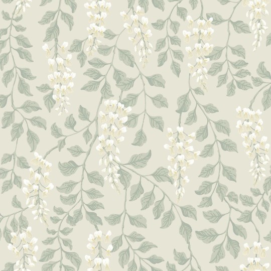 Boras Tapeter 5708 Orangeri Blaregn Beige - tapeta w liście i kwiaty glicynii