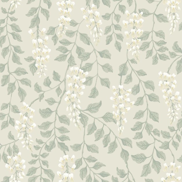 Boras Tapeter 5708 Orangeri Blaregn Beige - tapeta w liście i kwiaty glicynii