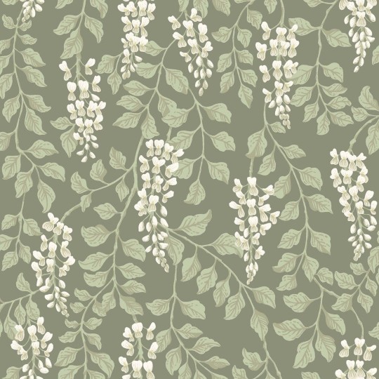Boras Tapeter 5710 Orangeri Blaregn Green - tapeta w liście i kwiaty glicynii