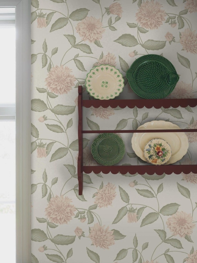 Boras Tapeter 5718 Orangeri Dahliadrom Pink - tapeta w kwiaty dalii