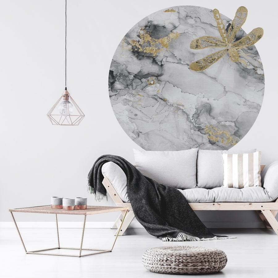 Wall Art Portafortuna B&W - mural koło w marmur i ważkę