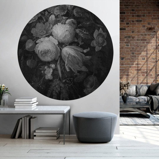 Wall Art Boudoir Grey - mural koło w duże kwiaty
