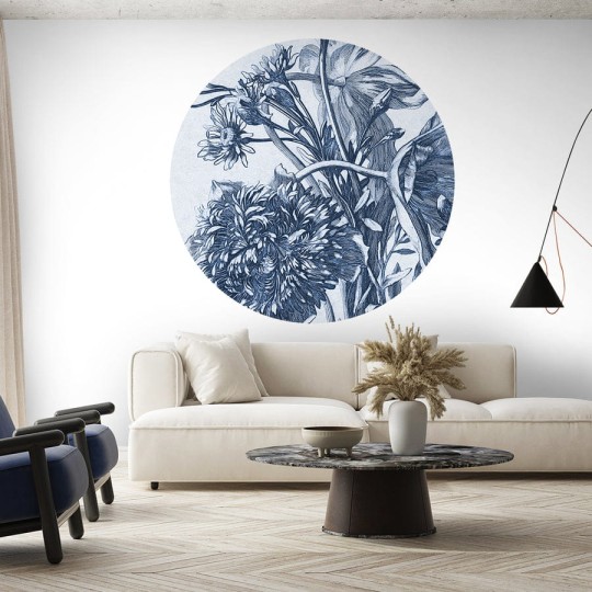 Wall Art Blue Flower - mural koło w kwiaty w graficznym stylu