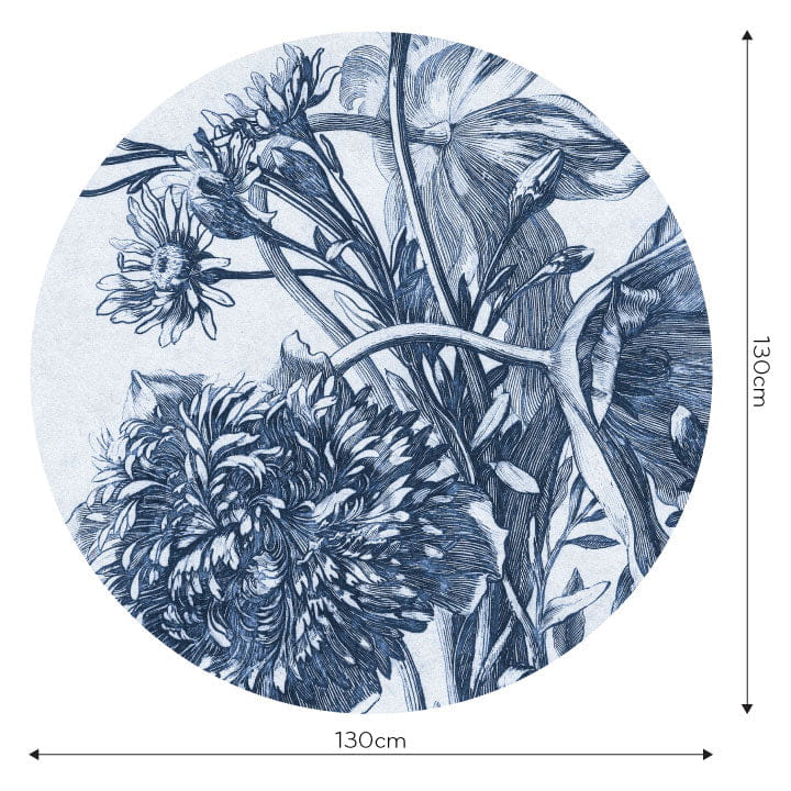 Wall Art Blue Flower - mural koło w kwiaty w graficznym stylu