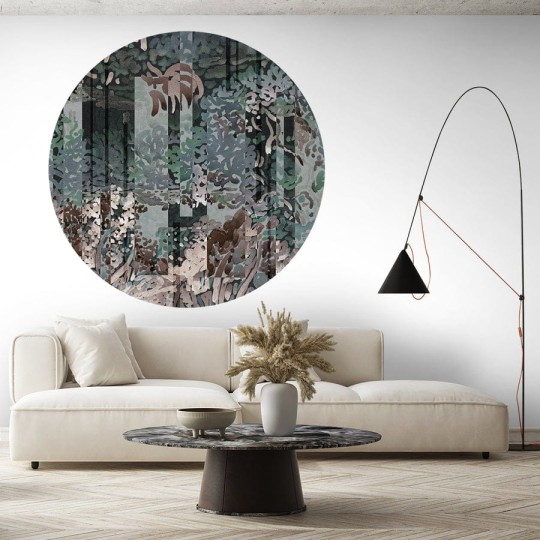 Wall Art Arboretum Dark WMF015D - mural koło w abstrakcyjnym stylu w rośliny