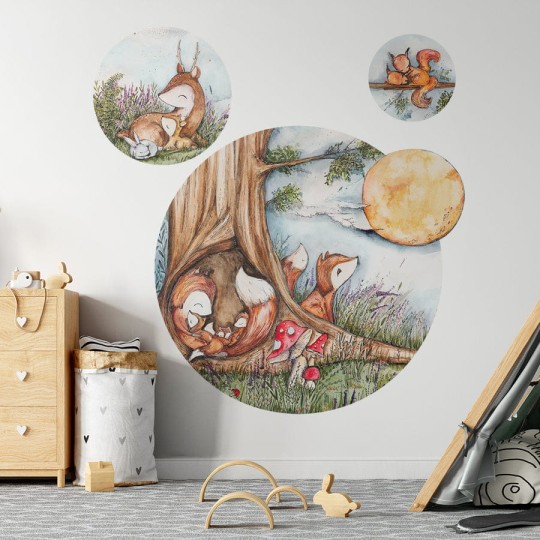 Wall Art Fox Hollow - mural koło dla dzieci w leśny motyw