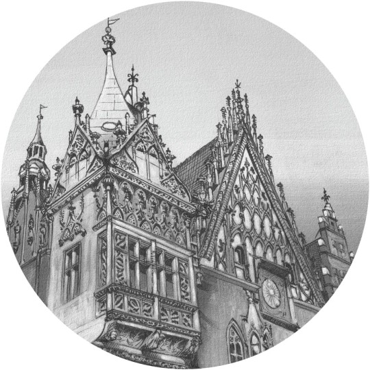 Wall Art Town Hall B&W - mural koło w architektonicznym stylu