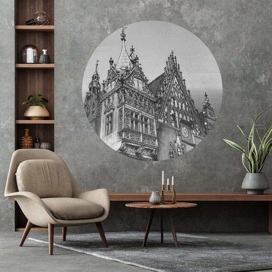 Wall Art Town Hall B&W - mural koło w architektonicznym stylu