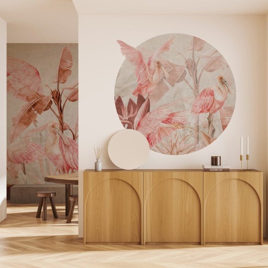 Wall Art Rainforest Ajaja Rosso - mural koło we flamingi