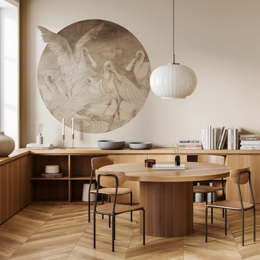 Wall Art Ajaja Beige - mural koło z ptakami warzęch