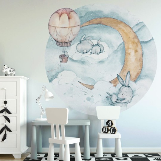 Wall Art Moonie Vivid - mural koło dziecięcy w księżyc i króliczki