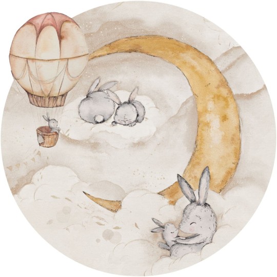 Wall Art Moonie Beige - mural koło dziecięcy w księżyc i króliczki