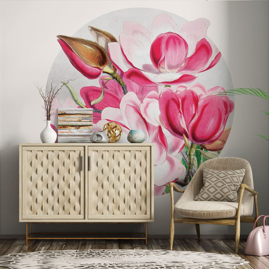 Wall Art Magnolia - mural koło w kwiaty magnoli