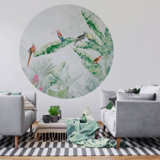 Wall Art Jungle Vivid II - mural koło w papugi i rośliny