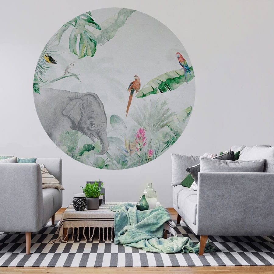 Wall Art Jungle Vivid I - mural koło w słonia i ptaki