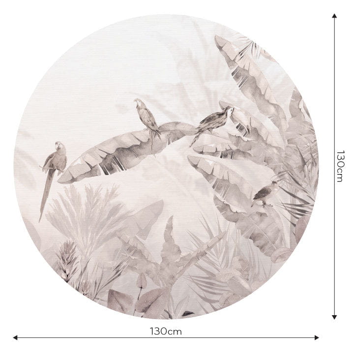 Wall Art Jungle Beige II - mural koło w papugi i rośliny