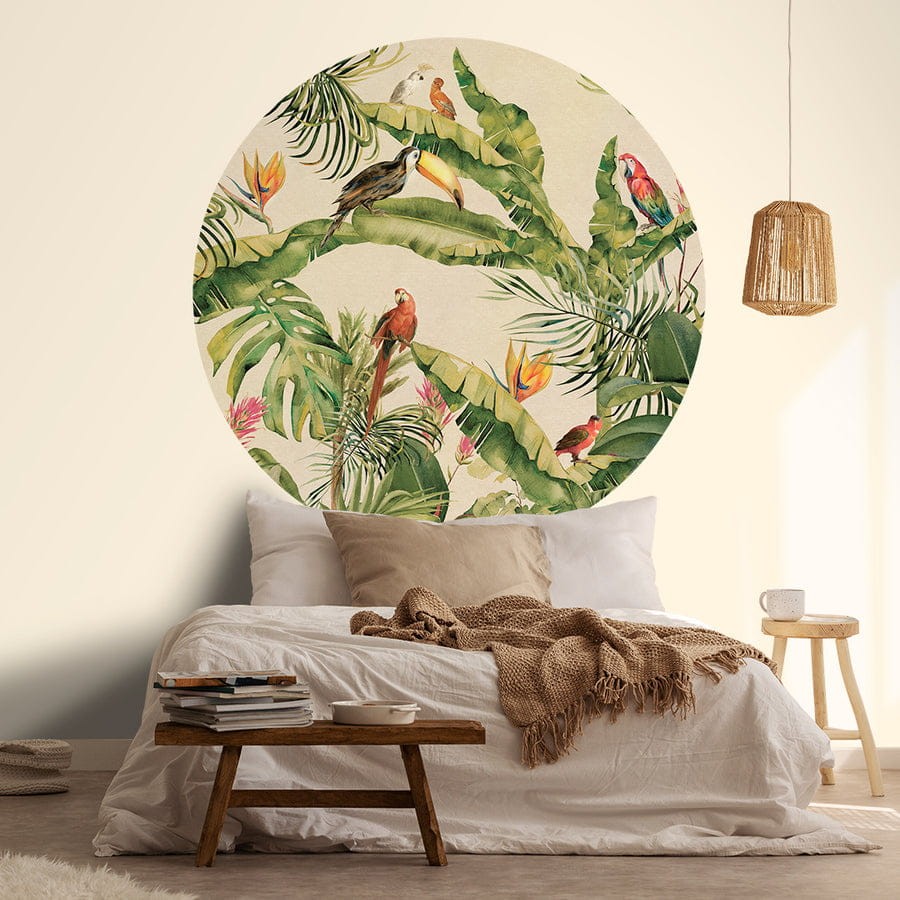 Wall Art Jungle II - mural koło w papugi i rośliny