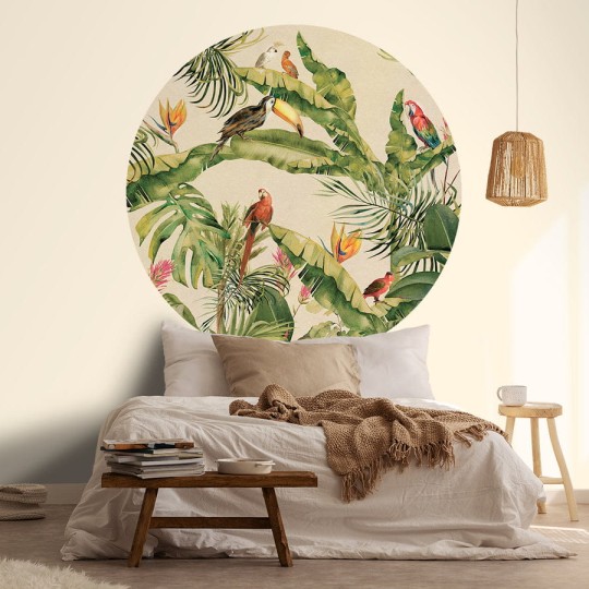 Wall Art Jungle II - mural koło w papugi i rośliny