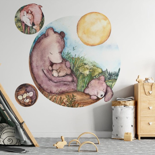 Wall Art Bears Family - mural koło dziecięcy w niedźwiadki