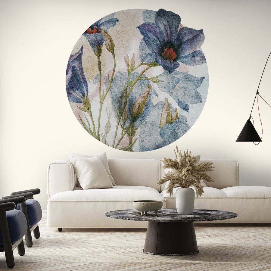 Wall Art Antlia - mural koło w niebieskie duże kwiaty