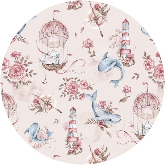 Wall Art Balea - mural koło dla dzieci w morski motyw i kwiaty