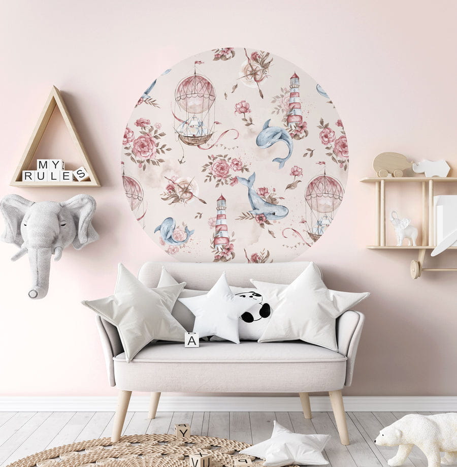Wall Art Balea - mural koło dla dzieci w morski motyw i kwiaty