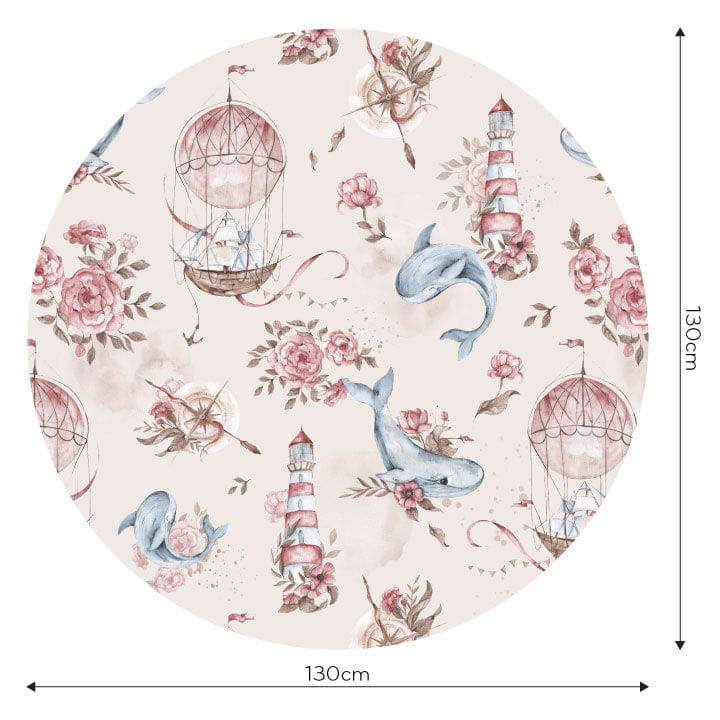 Wall Art Balea - mural koło dla dzieci w morski motyw i kwiaty