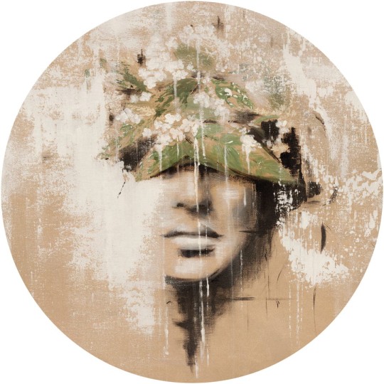 Wall Art Castagna - mural koło w kobiecą twarz i rośliny