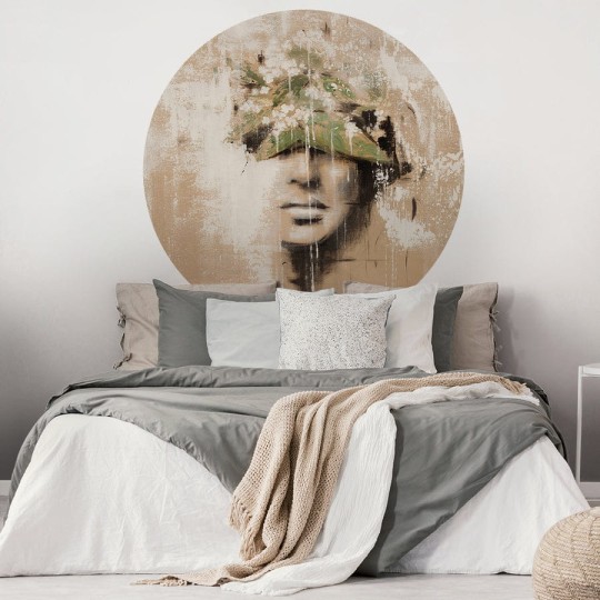 Wall Art Castagna - mural koło w kobiecą twarz i rośliny