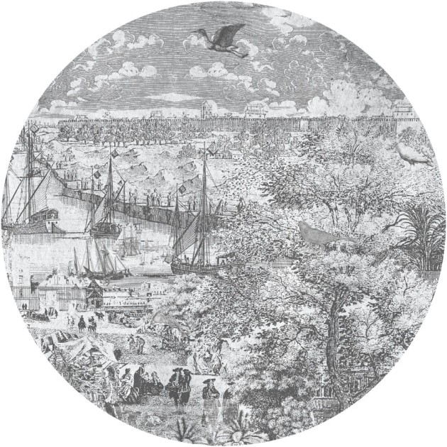 Wall Art Gulliver Grey II - mural koło w nadmorskie miasteczko