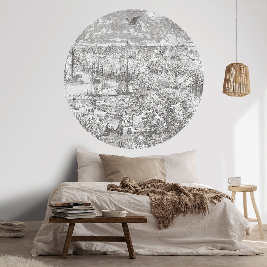 Wall Art Gulliver Grey II - mural koło w nadmorskie miasteczko