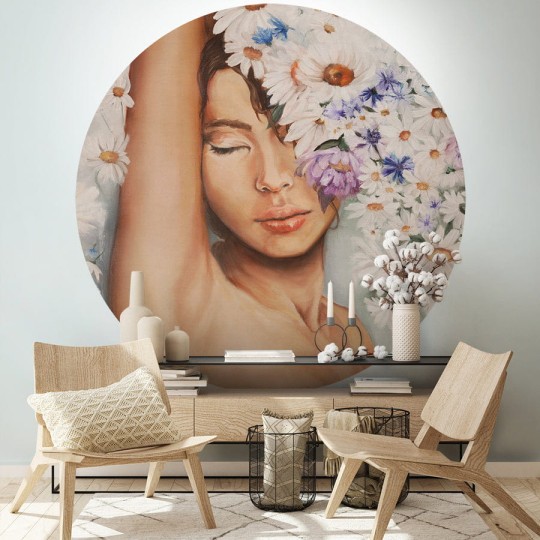 Wall Art Nymph II - mural koło w kobiecą sylwetkę i stokrotki