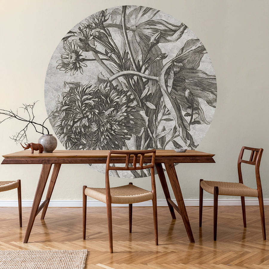 Wall Art Grey Flower - mural koło w kwiaty w graficznym stylu