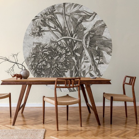 Wall Art Grey Flower - mural koło w kwiaty w graficznym stylu