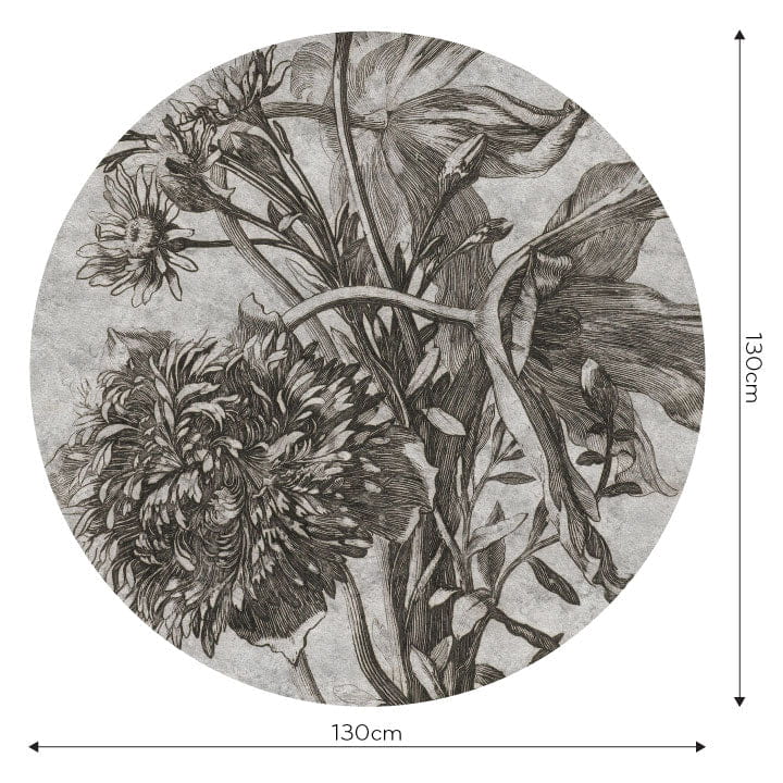 Wall Art Grey Flower - mural koło w kwiaty w graficznym stylu