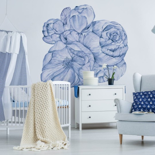 Wall Art Brassica Blue - mural koło w duże kwiaty