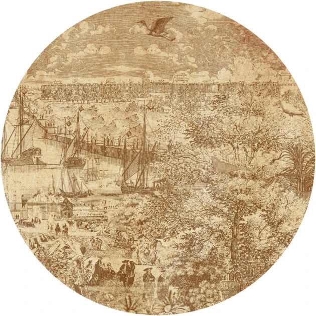 Wall Art Gulliver Rust II - mural koło w nadmorskie miasteczko