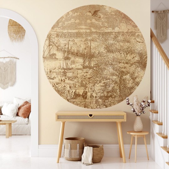 Wall Art Gulliver Rust II - mural koło w nadmorskie miasteczko