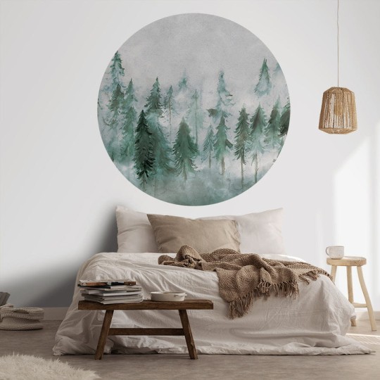 Wall Art Nebbia - mural koło w zamglony las