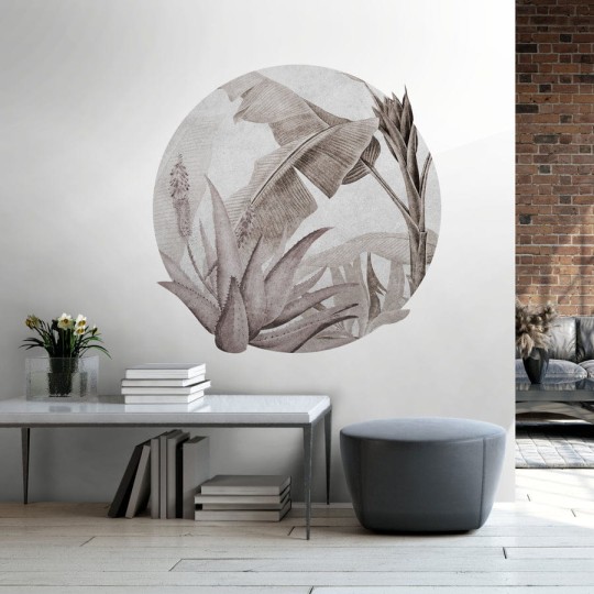 Wall Art Rainforest Beige - mural koło w duże liście